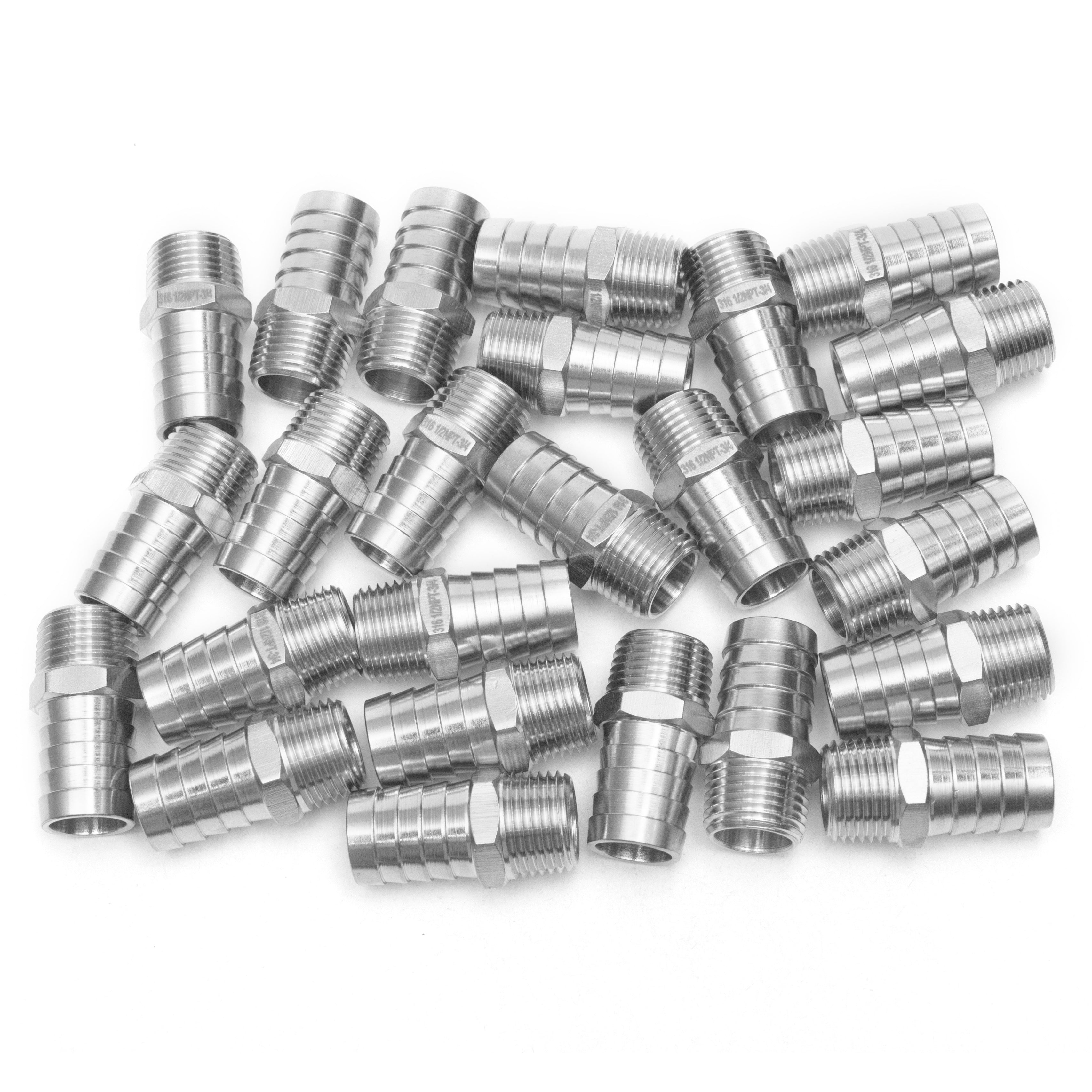 LTWFITTING Bar Production Stainless Steel 316 Barb Fitting Coupler/Connector 3/4 Inch Hose ID x 1/2 Inch Male NPT Air Fuel Water (Pack of 25)